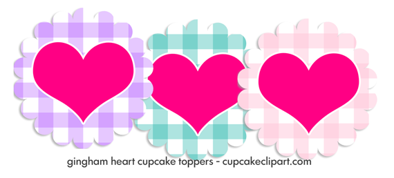 free printable gingham heart cupcake toppers