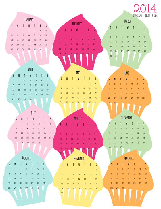 2014 printable cupcake calendar freebie